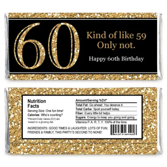 Big Dot of Happiness Adult 60th Birthday - Gold - Candy Bar Wrappers Birthday Party Favors - Set of 24 {3}