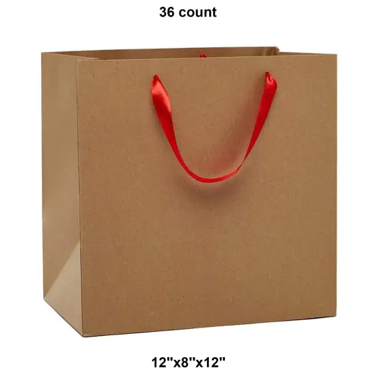 Heavy Kraft Euro Tote 12" x 8" x 12" with Satin Ribbon Handles Red {1}