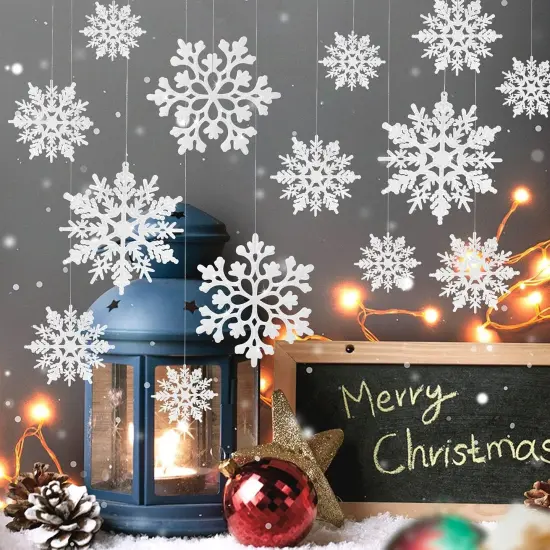 46 Pcs White Glitter Snowflake Ornaments - White, silver {4}