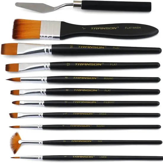 Paint Brush Kit 10pcs Art Brushes and 1 Paint Spatula with Brush Case(Black) {2}