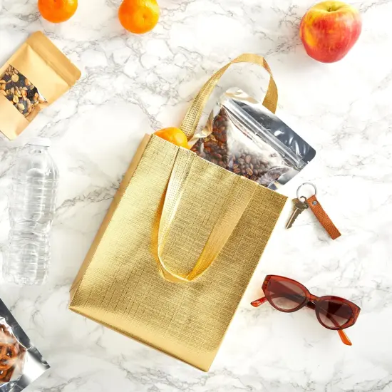 Non Woven Reusable Tote Bags, Metallic Gold Gift Bags with Handles (10x8 In, 20 Pack) {3}