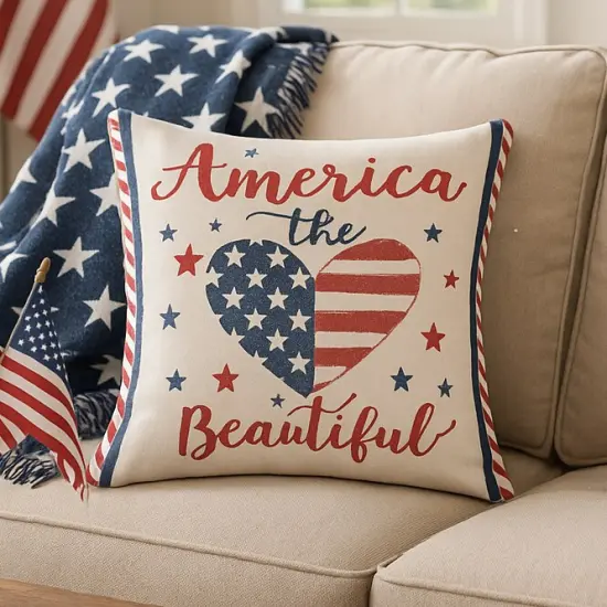 Patriotic "America the Beautiful" Embroidered Accent Throw Pillow, 18" x 18" {4}