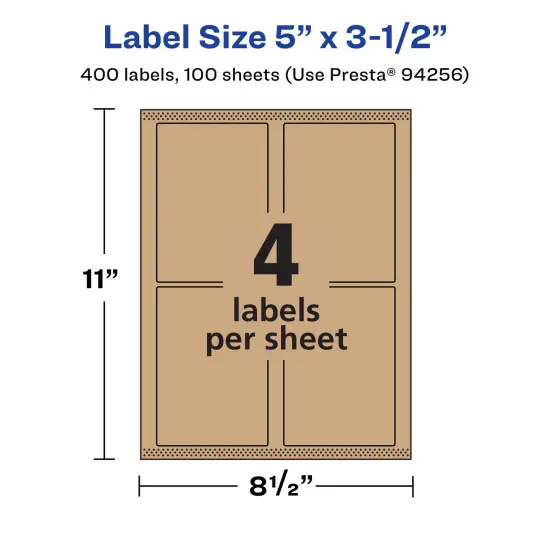 Avery Kraft Brown Rectangle Labels with Sure Feed, 5" x 3.5" {5}
