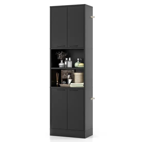 Costway 75" Tall Bathroom Storage Cabinet with 4 Doors & 2 Open Compartments Freestanding Black/White {7}