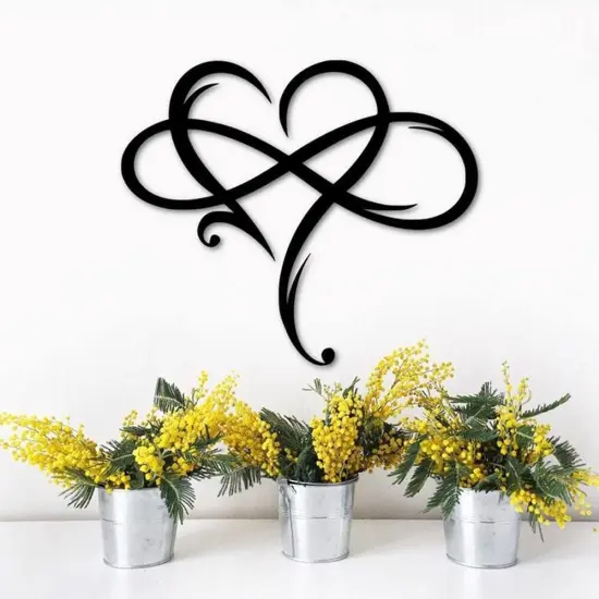 Infinity Heart Wall Decor, Unique Infinity Heart Metal Art Wall Decor Love Sign Steel Wall Plaques Bedroom Ornaments for Home Wedding Decor, Room Living Room Decoration (Black, 15.7x14inch) {3}