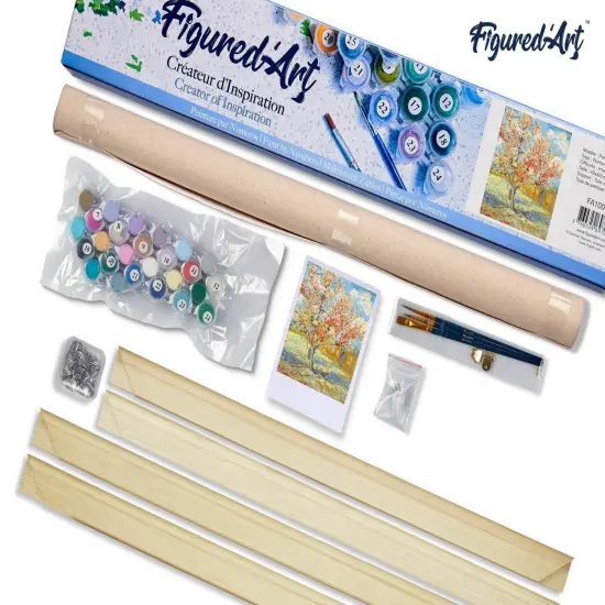 Figured'Art Paint by Numbers Kit for Adults Van Gogh The Pink Peach Tree 16"x20" - Craft Art Painting Rolled Canvas with DIY wooden frame {5}