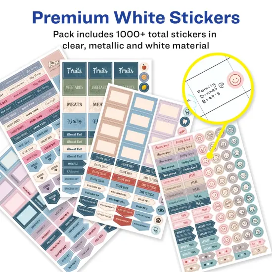Avery Productivity Planner Sticker Pack with Calendar Stickers, Bullet Journaling Stickers, and Productivity Stickers for To-Dos, Meetings, Budget, and more, 15 Sheets, 1,094 Planner Stickers (6777) {6}