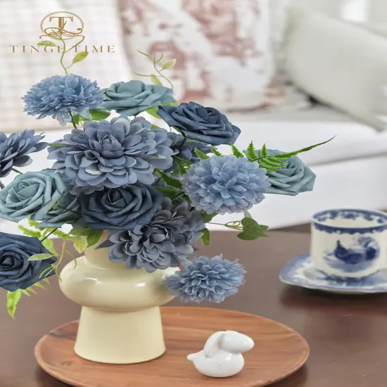 Artificial Dusty Blue Flowers Floral Arrangements {4}