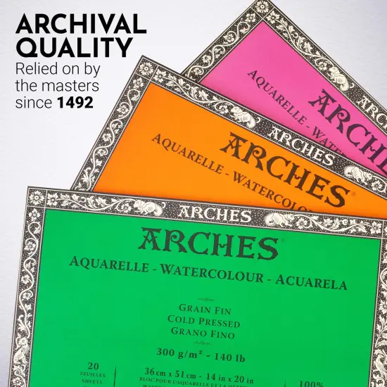Arches Aquarelle Hot Pressed Watercolor Block 14"X20"- 140lb, 20 Sheets {6}