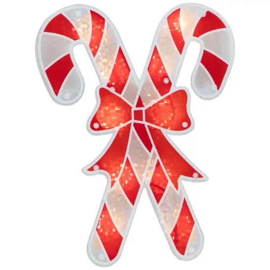 Northlight Lighted Holographic Candy Cane Christmas Window Silhouette - 12" - Clear Lights Red {5}