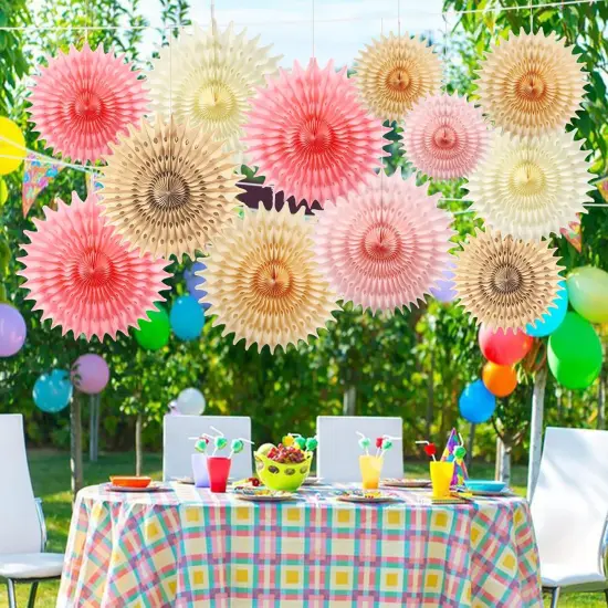 12PCS Paper Fans Champagne Gold Beige Boho Party Decorations Tissue Paper Flowers Decorations {4}