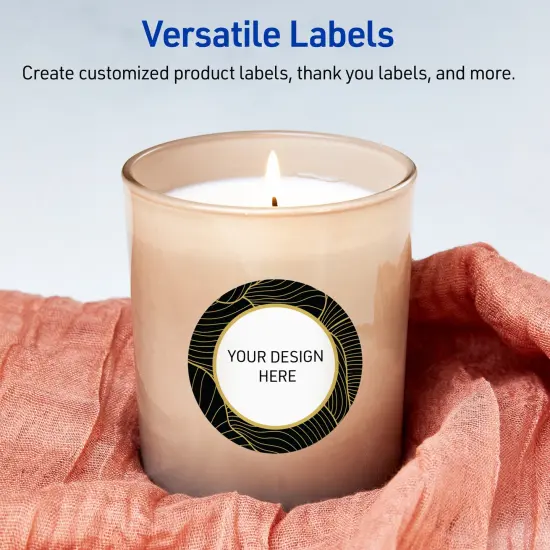 Avery Printable Round Labels with Sure Feed Technology, Pre-Printed Black Border with Gold Pattern, Glossy White, 3" Diameter, Laser & Inkjet Compatible, 60 Total {6}