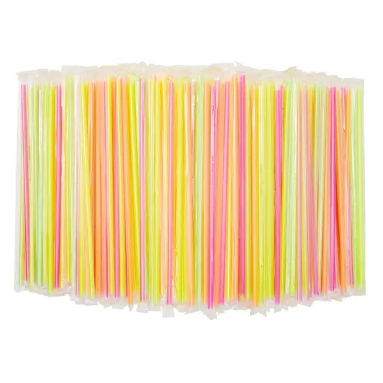 600-Pack Colorful Individually Wrapped Plastic Drinking Straws, Extra Long, Bulk, Disposable Party Supplies, 4 Neon Colors (10.2 in) Multicolor {1}