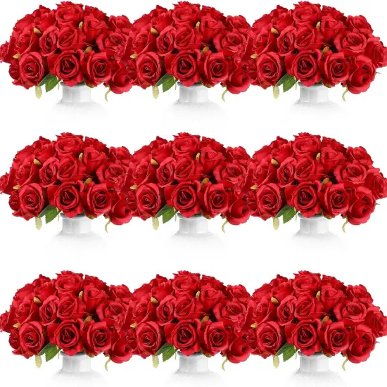 120 Pcs Artificial Rose Flowers Bouquet(Red) {1}