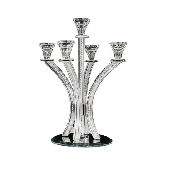 Crystal Candelabra with Inner Net Design 5 Arms Silver {2}