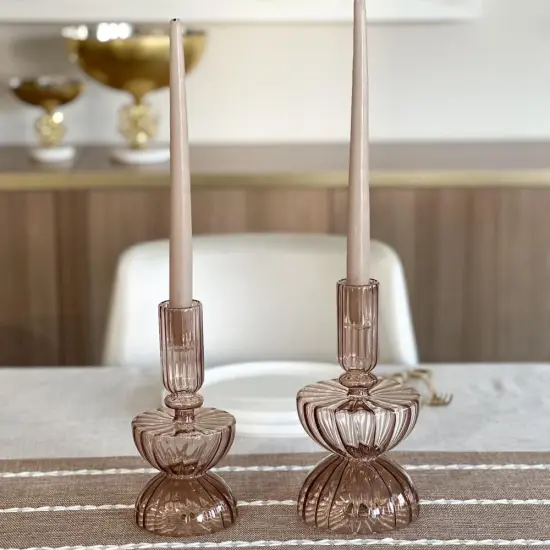 Amber Ribbed Free Form Candle Holder By Kinor Decor {3}