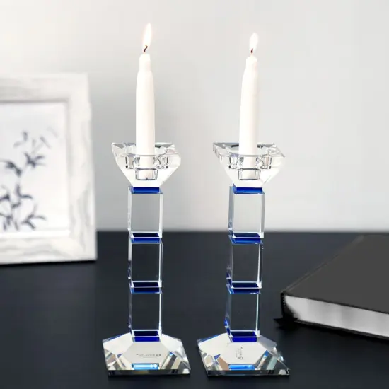 Crystal Candlesticks Square Design Set of 2 - Blue {6}