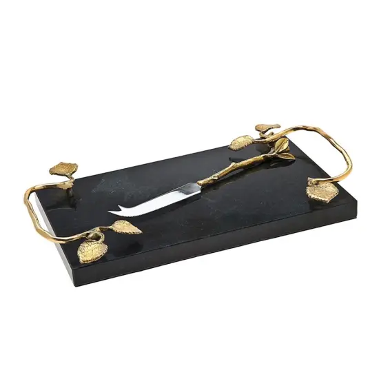 Black Marble Challah Board with Coordinating Knife {1}