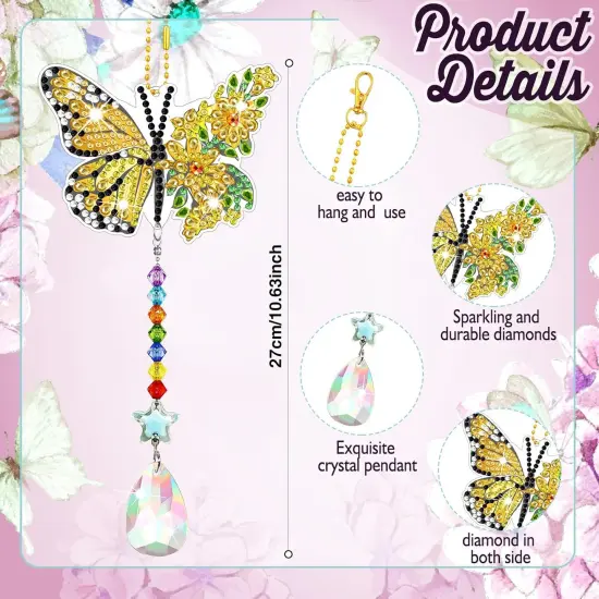 6 Pcs Spring Butterfly Diamond Painting Wind Chimes Diamond Painting Suncatcher Art Kit Double Sided Butterfly Ornaments 5d Rhinestone for Spring Home Garden {5}
