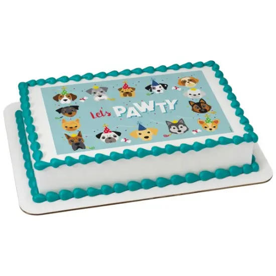Let's Pawty Edible Cake Topper Image 1/4 sheet {1}