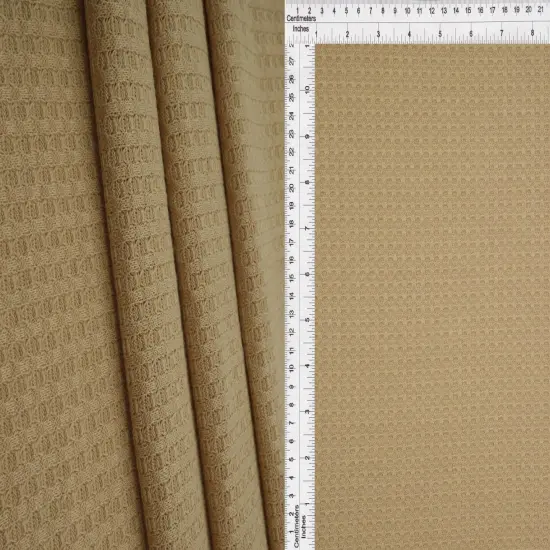 1 Yard Waffle Solid Knit Fabric Soft Stretch Textured Material 58/60" Wide Taupe {7}