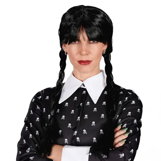 Gothic Girl Black Braided Black Adult Costume Wig {1}