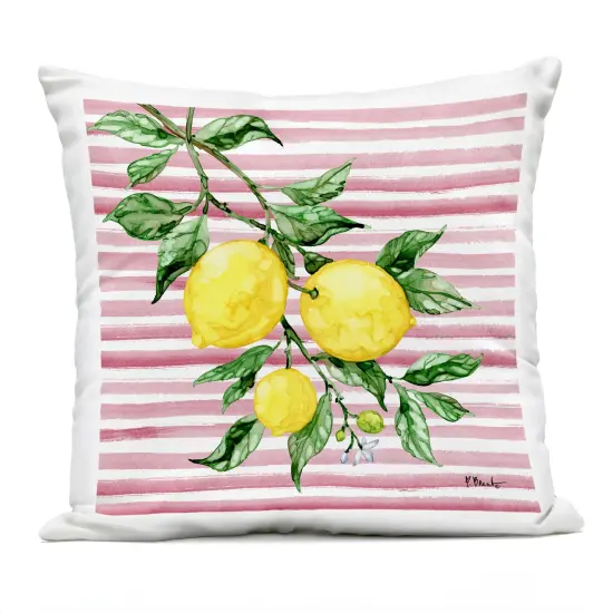 Stupell Industries Juicy Lemon Vine on Pink Outdoor Pillow, 18 x 7 x 18 {1}