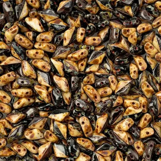 Matubo 2-Hole Czech Glass Opaque Travertine Dark Gemduo Beads, 50g Black & White {1}