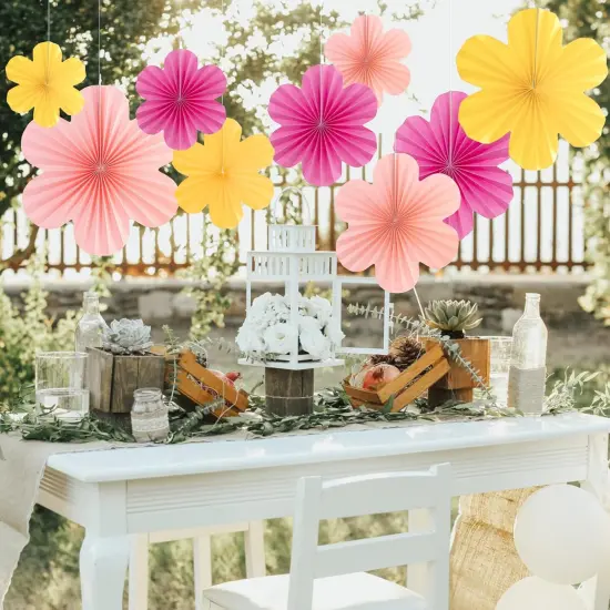9 PCS Summer Paper Flowers Decorations for Wall Paper Fans Classroom Decoration Paper Floral Backdrop Decor Paper Fans Decoration {2}