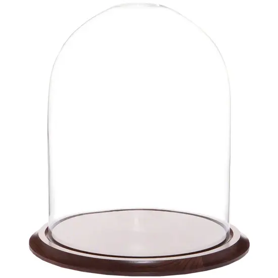 Plymor 11.75" x 15" Glass Display Dome Cloche Black Wood Veneer {2}