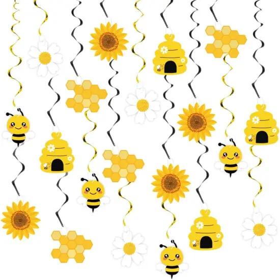 20PCS Summer Bumble Bee Hanging Swirl Decorations, Bee Party Hanging Swirls Foil Ceiling Streamers Honey Bee Themed Party Supplies {1}
