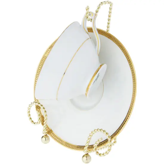 Bard's Scroll Twisted Gold-toned Cup and Saucer Stand, 6.5" H x 5" W x 2.5" D {4}