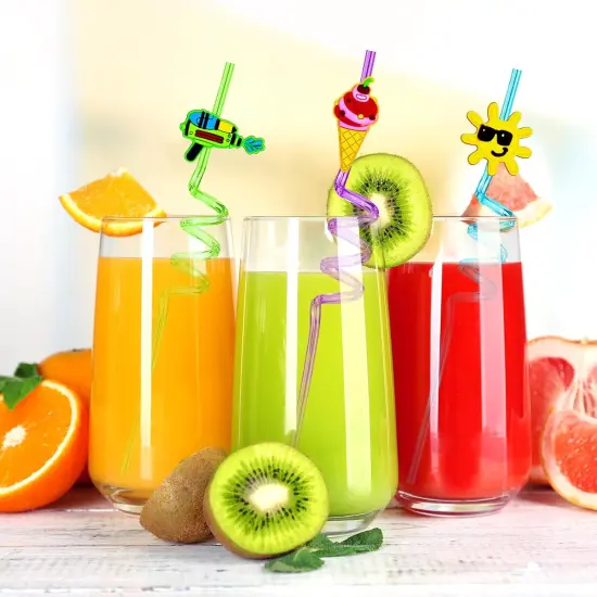 24PCS Beach Drinking Straws Reusable for Kids Pool Theme Birthday Party Favors Supplies Decorations {3}