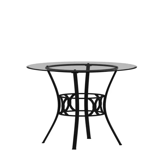 Emma and Oliver 42" Round Glass Dining Table with Metal Frame ClearTop/SilverFrame {4}