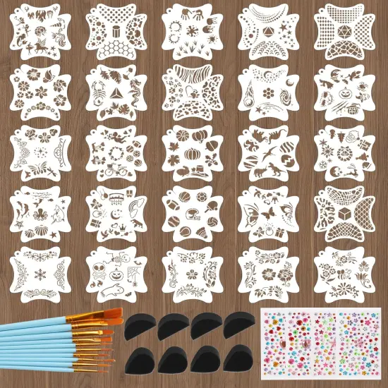 25 Sets Reusable Flowers Plants Sports Shapes Face Painting Templates(Polyethylene Terephthalate) {1}