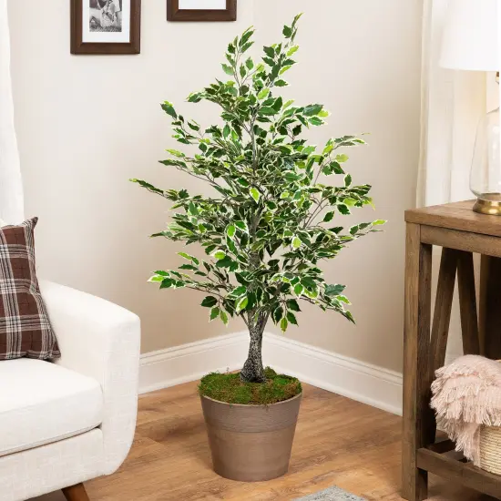 Northlight Artificial Variegated Ficus Leaf Potted Plant - 47" Green {1}