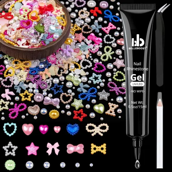 600Pcs 3D Multi Shapes Nail Charms and Flatback Pearls {1}