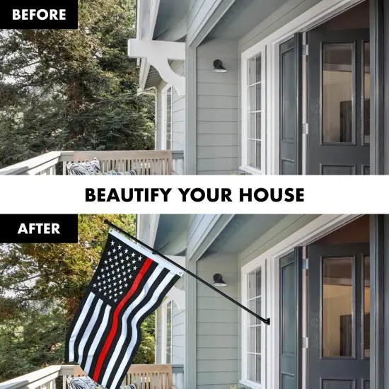 G128 - 5 Feet Tangle Free Spinning Flagpole (Black) Thin Red Line Flag Brass Grommets Embroidered 2x3 ft (Flag Included) Aluminum Flag Pole {3}