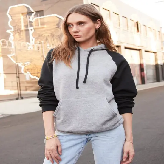 JERZEES&reg; Nublend Colorblocked Raglan Hooded Sweatshirt Oxford/ black {4}