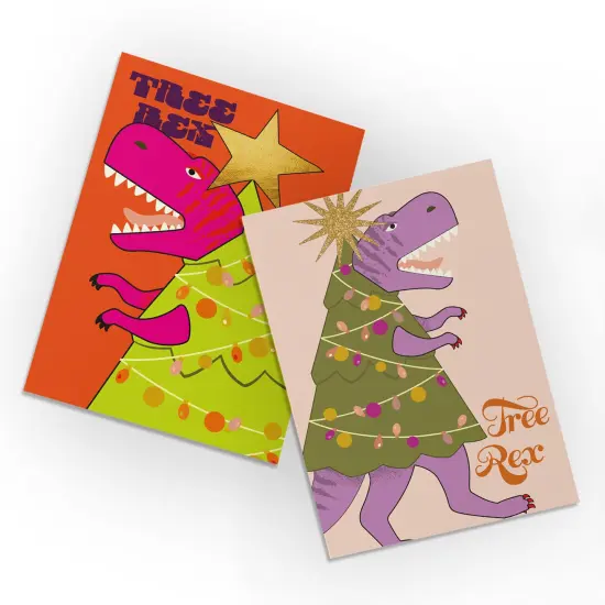 Dinosaur Christmas Greeting Cards Boxed Set of 24 Holiday Notecards Featuring "Tree Rex" Designs, Perfect for Kids, Boys, and Dino Lovers {1}
