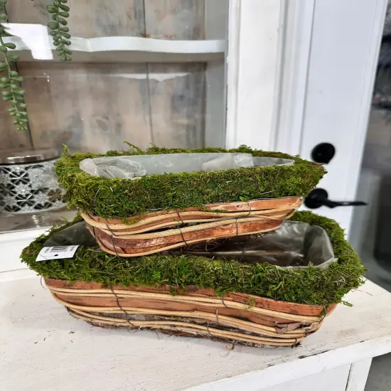 Rustic Bark and Moss Planter Set - Decorative Rectangular Pots for Flowers, Succulents, or Centerpieces - Spring Planter Box (KC2098) {4}