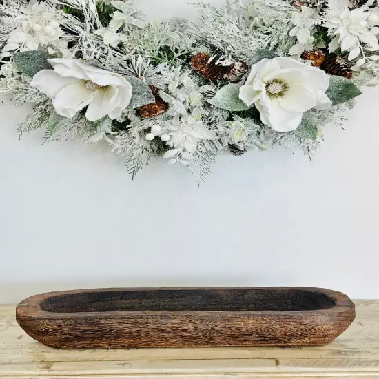 Rustic Wooden Dough Bowl Tray - Antique Brown Oval for Centerpieces, Candle Making, and Table D&eacute;cor {3}