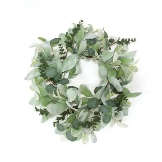 Velvet Lamb's Ear & Eucalyptus Candle Ring 6.5" {1}