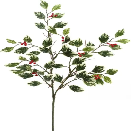 Set of 12: Mini Green & White Holly Spray with Lifelike Red Berries | 17" Long | Festive Accents | Christmas Sprays | Home & Office Decor - 2024 Christmas Collection, Floral Home by Artificial Flowers {2}
