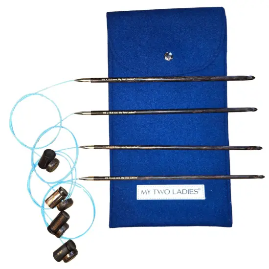 My Two Ladies | Blue Silk | Tunisian Adjustable Crochet Hook Set | 4 Sizes | H, I, J, K | w/custom case {2}