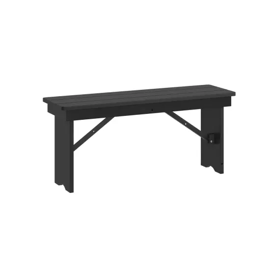 Merrick Lane Antique Solid Pine Folding Farmhouse Style Bench Black Wash {2}