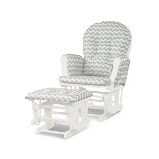 Solid Wood Gliding Chair Set with Pockets and Ottoman for Relaxing Light Grey {9}