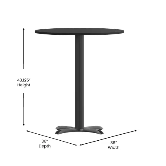 Emma and Oliver 36" Round Laminate Table Top with 30"x30" Bar Height Table Base Black {4}