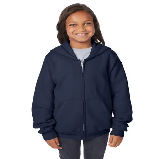 Hanes&reg; Youth Full-Zip Hooded Sweatshirt NAVY {1}