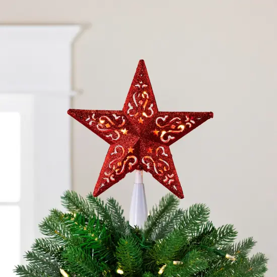 Northlight Lighted Glittered 5 Point Cut-Out Star Christmas Tree Topper - 9.75" -Red - Clear Lights {1}